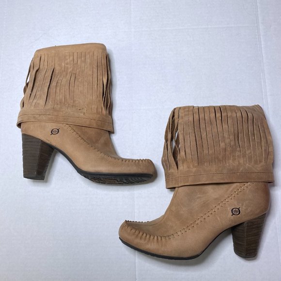 Born 7.5 Leather Banbury Suede Heeled Fringe Boots - Picture 1 of 15